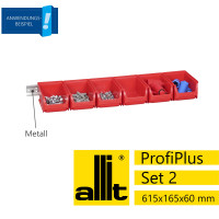 Allit Sichtlagerkasten-Set ProfiPlus 2/7, Metallschiene mit 6 Kagerkästen Größe 2, rot