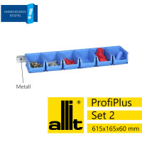 Allit Sichtlagerkasten-Set ProfiPlus 2/7, Metallschiene mit 6 Kagerkästen Größe 2, blau