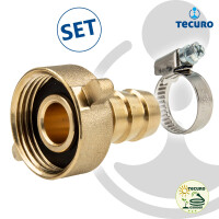 tecuro Schlauchverschraubung mit 1 Zoll ÜWM x Tülle Ø 26,9 mm, inkl. Schelle W4 25-40 mm