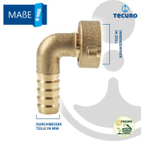 tecuro Schlauchverschraubung mit 1/2 Zoll ÜWM x 90° Tülle Ø 11,5 mm, inkl. Schelle W4 10-16 mm