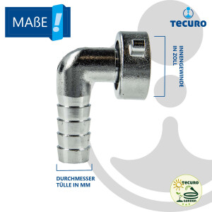 tecuro Schlauchverschraubung mit 3/4 Zoll ÜWM x 90° Tülle Ø 14,5 mm, inkl. Schelle W4 12-20 mm