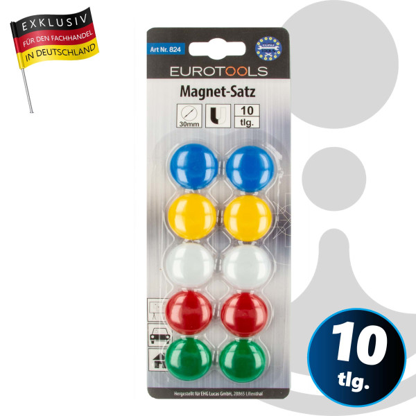 EUROTOOLS Magnet-Satz - Ø 30 mm - 10 - teilig, farbig sortiert