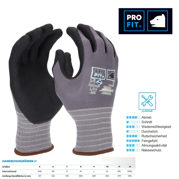 PRO FIT Nitril-Feinstrickhandschuh – Größe 8 - 1 Paar, Arbeitshandschuhe atmungsaktiv, Schutzhandschuhe Grau/Schwarz