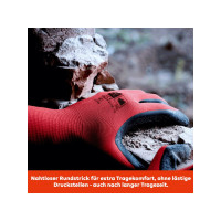 PRO FIT Latex-Feinstrickhandschuh SUPER – Arbeitshandschuhe atmungsaktiv, Schutzhandschuhe Rot/Schwarz, mit gerauter Beschichtung