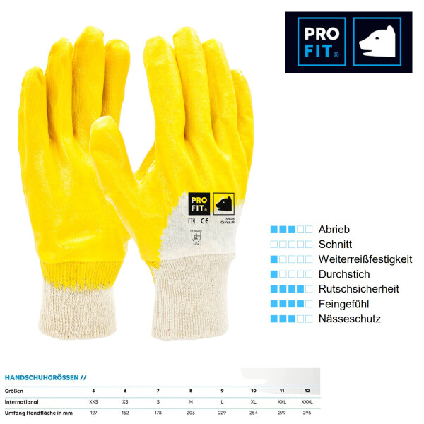 PRO FIT Nitril-Arbeitshandschuh MEGA LITE, Größe 7 - 1 Paar, Gartenhandschuh 3/4 gelb getaucht
