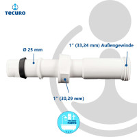 tecuro Überlauf-Verbindungsrohr Ø 25 x 165 mm mit 1 Zoll ÜWM