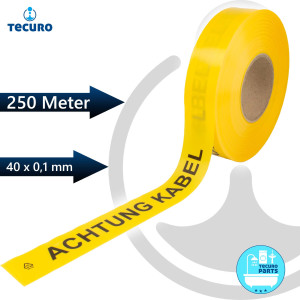 tecuro Trassenwarnband ACHTUNG KABEL, gelb, 250 m x 40 mm, PE-Folie 0,1 mm, schwarz bedruckt