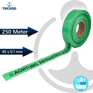 tecuro Trassenwarnband ACHTUNG ABWASSERLEITUNG, grün, 250 m x 40 mm, PE-Folie 0,1 mm, schwarz bedruckt