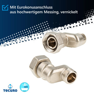 tecuro Heizkörper S-Anschluss - 30 mm Höhenausgleich 1/2 AG x 3/4 ÜWM, Messing vernickelt