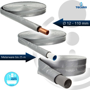 tecuro Vlies - Rohrisolierung mit reißfester PE-Schutzfolie, 4 mm Dämmstärke, Meterware