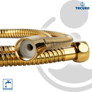 tecuro Antikalk - Handbrause ew-080 gold - mit 3-Funktionen und Metallschlauch - vergoldet
