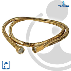 tecuro Antikalk - Handbrause ew-080 gold - mit 3-Funktionen und Metallschlauch - vergoldet