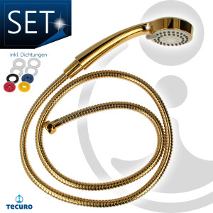 tecuro Antikalk - Handbrause ew-080 gold - mit 3-Funktionen und Metallschlauch 125 cm - vergoldet