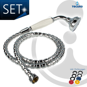tecuro Nostalgie - Handbrause Ø 65 mm, 1-strahlig, mit Metallbrauseschlauch verchromt