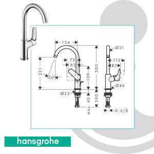 hansgrohe Logis Einhebel Waschtischmischer 210 mit Schwenkauslauf und Ablaufgarnitur - 71130000