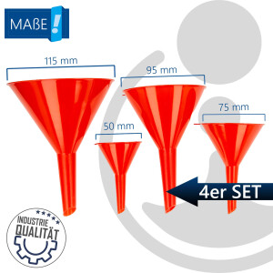 EUROTOOLS Trichter-Satz 4-teilig, Ø 50 mm / 75 mm / 90 mm / 115 mm, Kunststoff rot