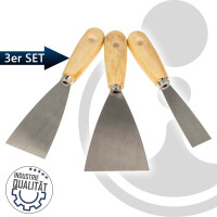 EUROTOOLS Spachtel-Set 3-teilig 25 mm / 50 mm / 70 mm, mit Stahlklinge und Holzheft