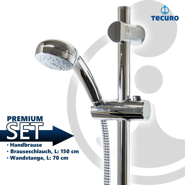 tecuro Brauseset ew-easy-69 - mit 3 Funktionen Handbrause, Brauseschlauch 150 cm, Wandstange 70 cm