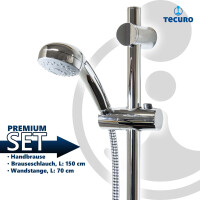 tecuro Brauseset ew-easy-69 - mit 3 Funktionen Handbrause, Brauseschlauch 150 cm, Wandstange 70 cm