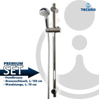 tecuro Brauseset ew-easy-65 - mit Handbrause 1-strahlig, Brauseschlauch 150 cm, Wandstange 70 cm