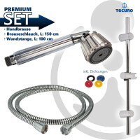 tecuro Brauseset Crystal-60 - mit Handbrause stufenlos umstellbar, Brauseschlauch 150 cm, Wandstange 100 cm