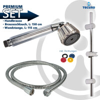tecuro Brauseset Crystal-60 - mit Handbrause stufenlos umstellbar, Brauseschlauch 150 cm, Wandstange 115 cm