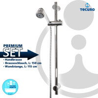 tecuro Brauseset Crystal-60 - mit Handbrause stufenlos umstellbar, Brauseschlauch 150 cm, Wandstange 115 cm
