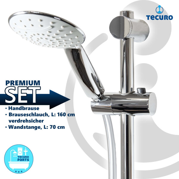 tecuro Brauseset ew-120R - mit 2 Funktionen Handbrause, Brauseschlauch 160 cm, Wandstange 70 cm