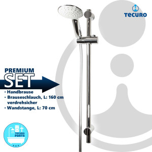 tecuro Brauseset ew-120R - mit 2 Funktionen Handbrause, Brauseschlauch 160 cm, Wandstange 70 cm