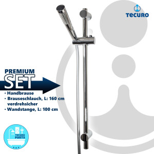 tecuro Brauseset ew-030 - mit Stabhandbrause 1 strahlig, Brauseschlauch 160 cm, Wandstange 100 cm