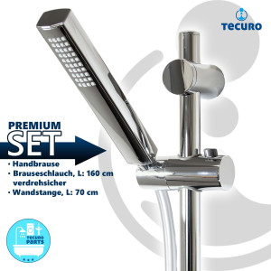 tecuro Brauseset ew-036 - mit Stabhandbrause 1 strahlig, Brauseschlauch 160 cm, Wandstange 70 cm