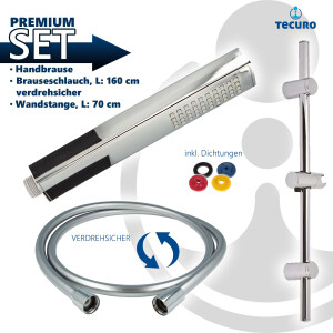 tecuro Brauseset ew-036 - mit Stabhandbrause 1 strahlig, Brauseschlauch 160 cm, Wandstange 70 cm