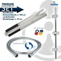 tecuro Brauseset ew-036 - mit Stabhandbrause 1 strahlig, Brauseschlauch 160 cm, Wandstange 70 cm