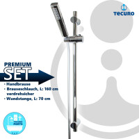 tecuro Brauseset ew-036 - mit Stabhandbrause 1 strahlig, Brauseschlauch 160 cm, Wandstange 70 cm