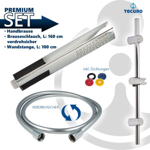 tecuro Brauseset ew-036 - mit Stabhandbrause 1 strahlig, Brauseschlauch 160 cm, Wandstange 100 cm