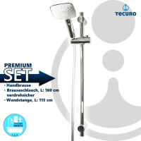 tecuro Brauseset ew-120Q - mit 2 Funktionen Handbrause, Brauseschlauch 160 cm, Wandstange 115 cm