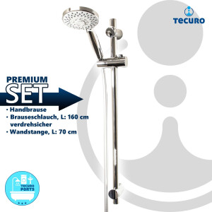 tecuro Brauseset ew-120 - mit 5 Funktionen Handbrause, Brauseschlauch 160 cm, Wandstange in 3 Längen