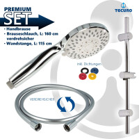 tecuro Brauseset ew-120 - mit 5 Funktionen Handbrause, Brauseschlauch 160 cm, Wandstange 115 cm