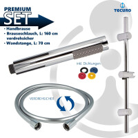 tecuro Brauseset M-028 - mit Stabhandbrause 1 strahlig, Brauseschlauch 160 cm, Wandstange in 3 Längen