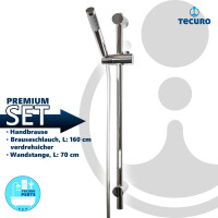tecuro Brauseset M-028 - mit Stabhandbrause 1 strahlig, Brauseschlauch 160 cm, Wandstange in 3 Längen
