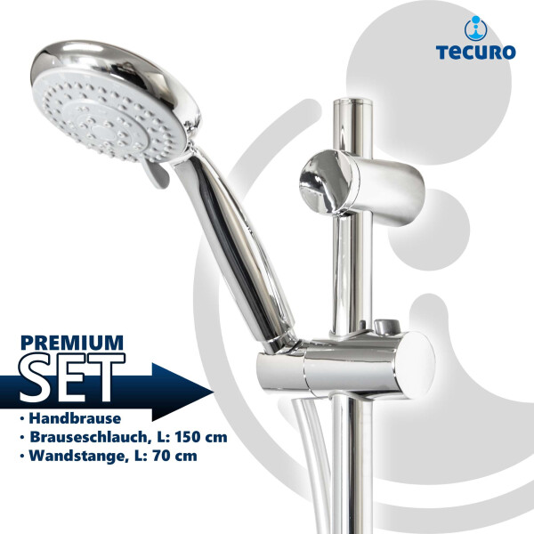 tecuro Brauseset ew-easy-100 - mit 5 Funktionen Handbrause, Brauseschlauch 160 cm, Wandstange in 3 Längen