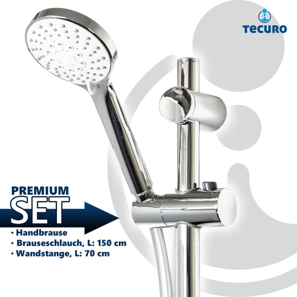 tecuro Brauseset ew-100 - mit 5 Funktionen Handbrause, Brauseschlauch 160 cm, Wandstange 70 cm