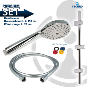 tecuro Brauseset ew-100 - mit 5 Funktionen Handbrause, Brauseschlauch 160 cm, Wandstange 70 cm