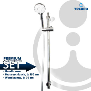 tecuro Brauseset ew-100 - mit 5 Funktionen Handbrause, Brauseschlauch 160 cm, Wandstange 70 cm
