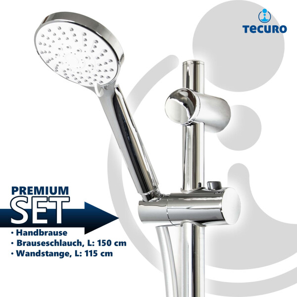 tecuro Brauseset ew-100 - mit 5 Funktionen Handbrause, Brauseschlauch 160 cm, Wandstange 115 cm