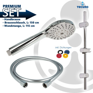 tecuro Brauseset ew-100 - mit 5 Funktionen Handbrause, Brauseschlauch 160 cm, Wandstange 115 cm