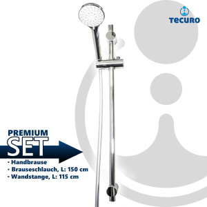 tecuro Brauseset ew-100 - mit 5 Funktionen Handbrause, Brauseschlauch 160 cm, Wandstange 115 cm