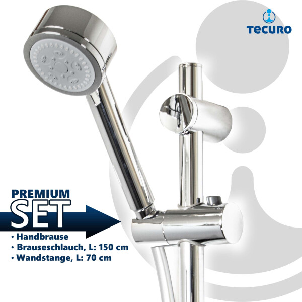 tecuro Brauseset ew-80 - mit 5 Funktionen Handbrause, Brauseschlauch 160 cm, Wandstange 70 cm