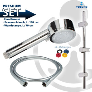 tecuro Brauseset ew-80 - mit 5 Funktionen Handbrause, Brauseschlauch 160 cm, Wandstange 70 cm