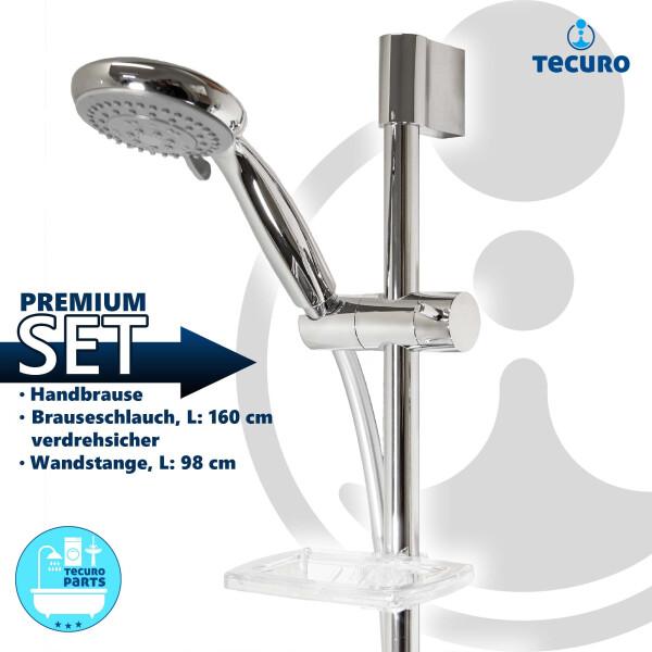 tecuro Brauseset Sunshine-100R - mit 5 Funktionen Handbrause, Brauseschlauch 160 cm, Wandstange 98 cm